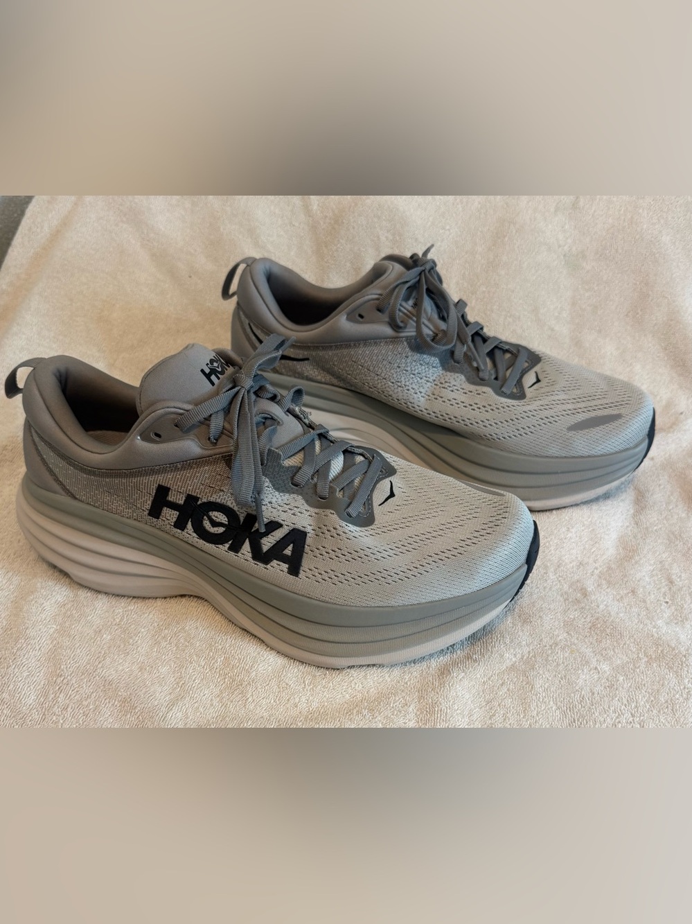 Hoka One One Bondi 8 "Sharkskin/Harbor Mist" Lace-Up Mesh Cushioned